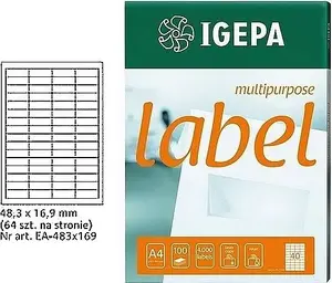 Uzlīmes Mondi ETYKIETY A4 IGEPA 48,3 x 16,9 mm baltas, 100 gab.