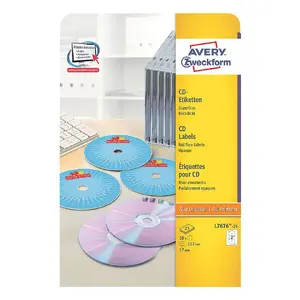 Pašlīmējošas CD etiķetes 117 mm | avery zweckform | 50 gab. (25 loksnes) | papīrs, baltas