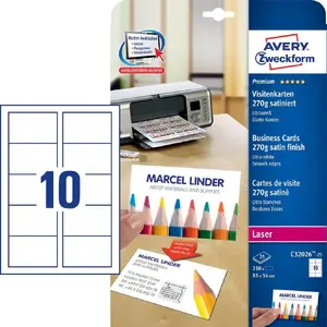 Business card sheets Avery Zweckform C32026-25, 85×54 mm, white cardboard, 25 cards