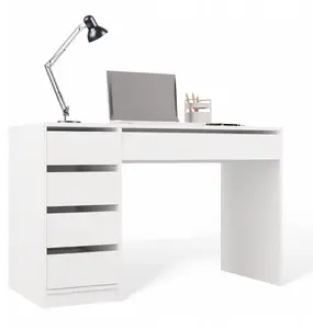 Duronic galds ARTO 120 cm balts — 5 atvilktnes, moderns mājas un biroja darba galds