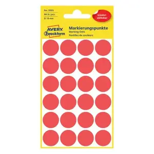 Self-adhesive paper circle labels Avery 3595, red, 1.8 cm diameter, 96 pcs