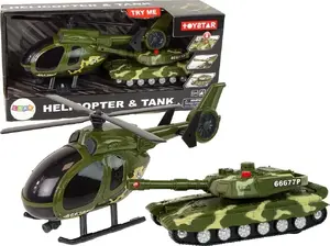 Механический набор LEANToys военный танк с фрикционным приводом и вертолет, модель 15484