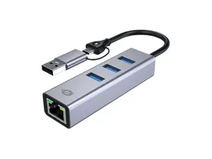 Адаптер USB-C на гигабитную сеть с USB-хабом 3 порта CONCEPTRONIC ABBY25G — USB 3.2 Gen 1, Ethernet 1 Гбит/с, 3x USB-A, алюминий, серый