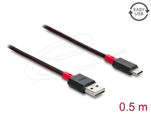 DELOCK USB 2.0 cable 0.5 m, USB A to USB C, gold-plated contacts, red/black