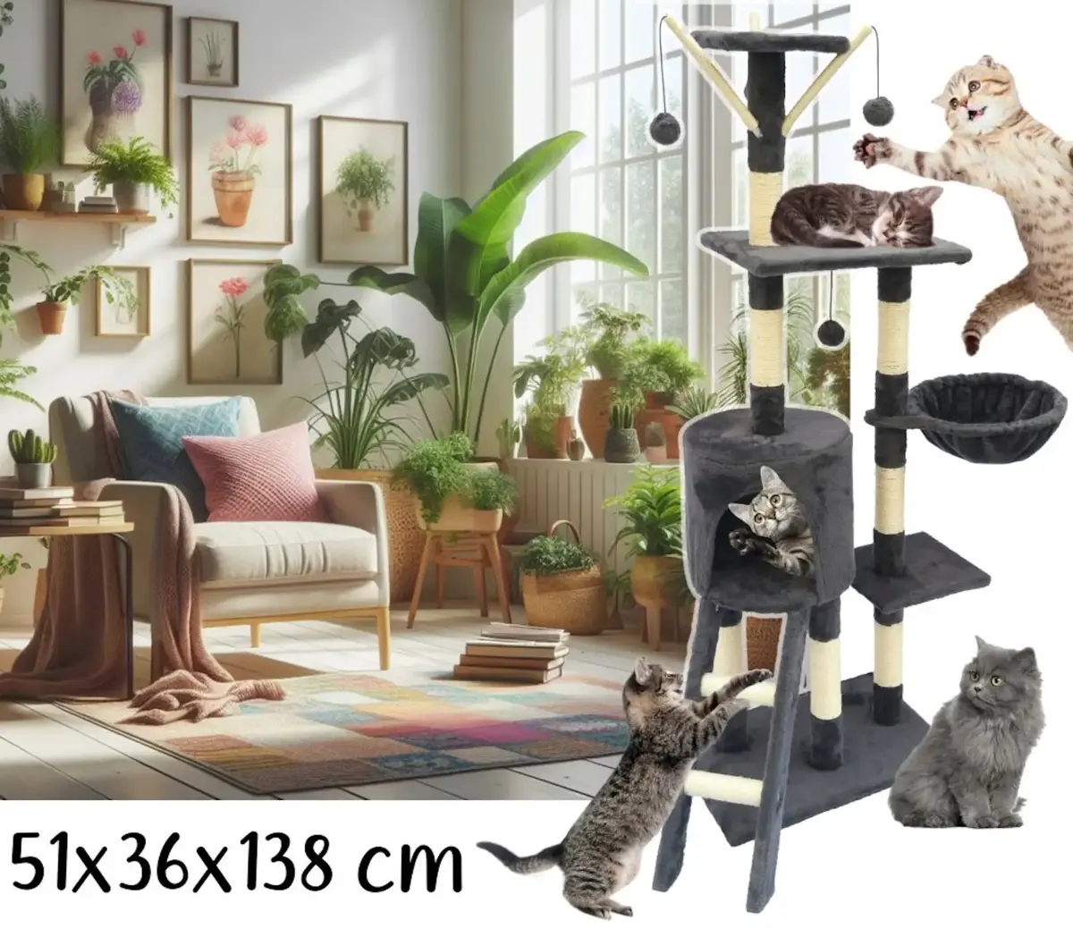 Riff ZW2B kaķu māja 6 līmeņi 141 cm Photo 2