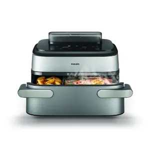 Аэрогриль Philips 5000 series NA565/02 — двойной 9,5 л, 2750 Вт, сенсорное управление, чёрный/серебристый/нержавеющая сталь