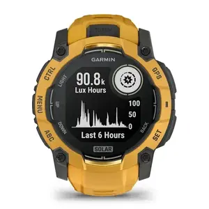 Смарт‑часы GARMIN Instinct 3 50 мм, 1.2" (3,05 см) сенсорный дисплей 176×176, GPS, Wi‑Fi, 128 МБ ОЗУ, силиконовый ремешок (жёлто‑серый)