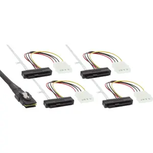 Intos Mini SAS SFF-8087 uz 4× SAS SFF-8482 ar barošanu, 0,75 m