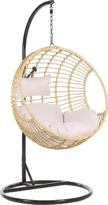 Hanging Armchair with Stand Beliani ASPIO 188759 — Rattan, Beige