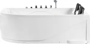 Corner bathtub Beliani CALAMA left with LED and hydromassage, white