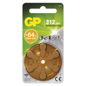 Hearing Aid Battery GP ZA 312 1.4 V Zinc-Air, 6 pcs (GPZA312978C6)