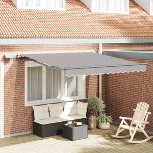 Rokas vadības nolaižamā markīze VidaXL modelis 3330092 nomaiņas audums gaiši pelēks 300x250 cm priekš 3x2,5 m rāmja ar LED