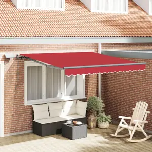 Retractable Manual Awning VidaXL model 3330146, red fabric, 300×250 cm, LED lighting