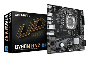 Материнская плата GIGABYTE B760M H V2 Micro-ATX, LGA1700, Intel B760, 2×DDR5 DIMM до 128 ГБ (OC до 8000 МГц), 1×PCIe4.0 M.2, 1GbE, USB 3.2 Gen1