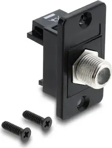 Panel-mount F-female to F-female adapter, DELOCK 91188, black, cable panel connector