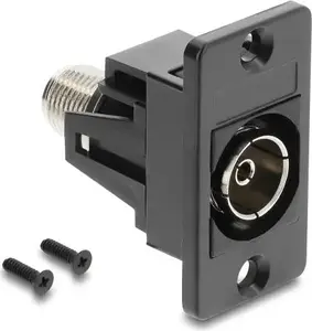 Panel-mount adapter DELOCK IEC socket to F socket black — model 91195
