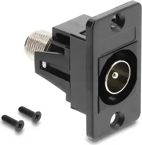 DELOCK panel mount adapter IEC plug to F socket black — model 91197