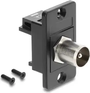 DELOCK panel-mount adapter IEC male to F female connector, black, model 91204