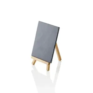 Table Slate Plate WAS SLATE LINE 12.5×10 cm on Easel, Black, Slate/Wood