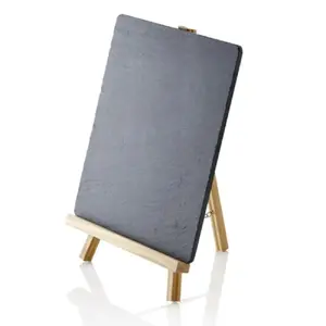Tabletop Slate Plate 24x21 cm on Easel, WAS — Black Slate/Wood