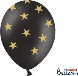 Latex Balloons PartyDeco 30 cm with Star Print, Black, Pack of 6