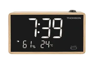 Thomson CP202T Digital Alarm Clock with FM Radio USB Power Black and Brown