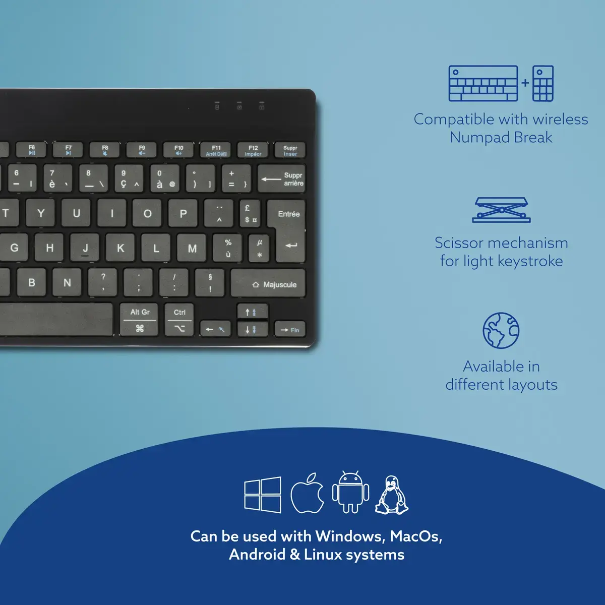 R-GO Tools R-Go Compact Break — kompakta AZERTY Bluetooth tastatūra Photo 11