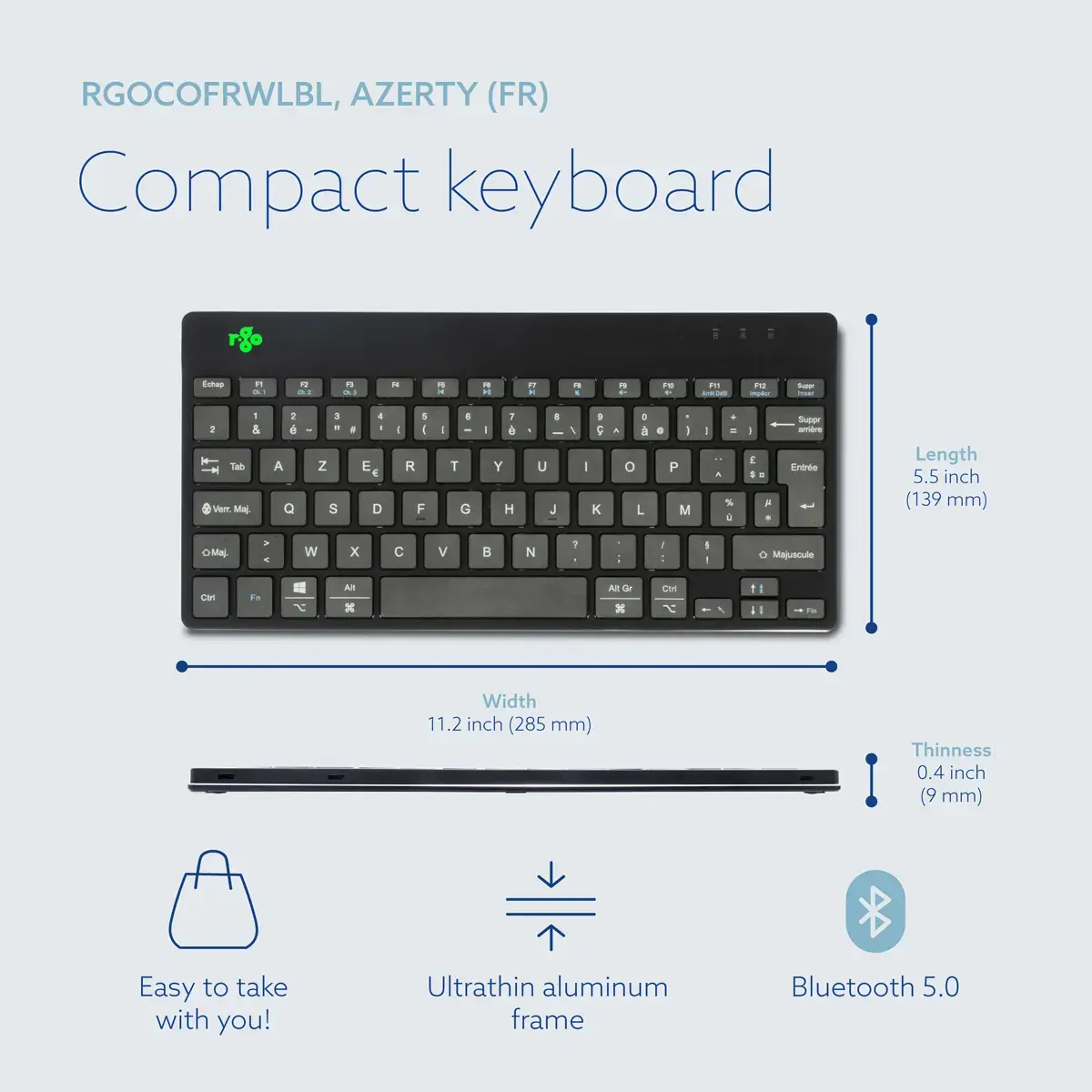 R-GO Tools R-Go Compact Break — kompakta AZERTY Bluetooth tastatūra Photo 12