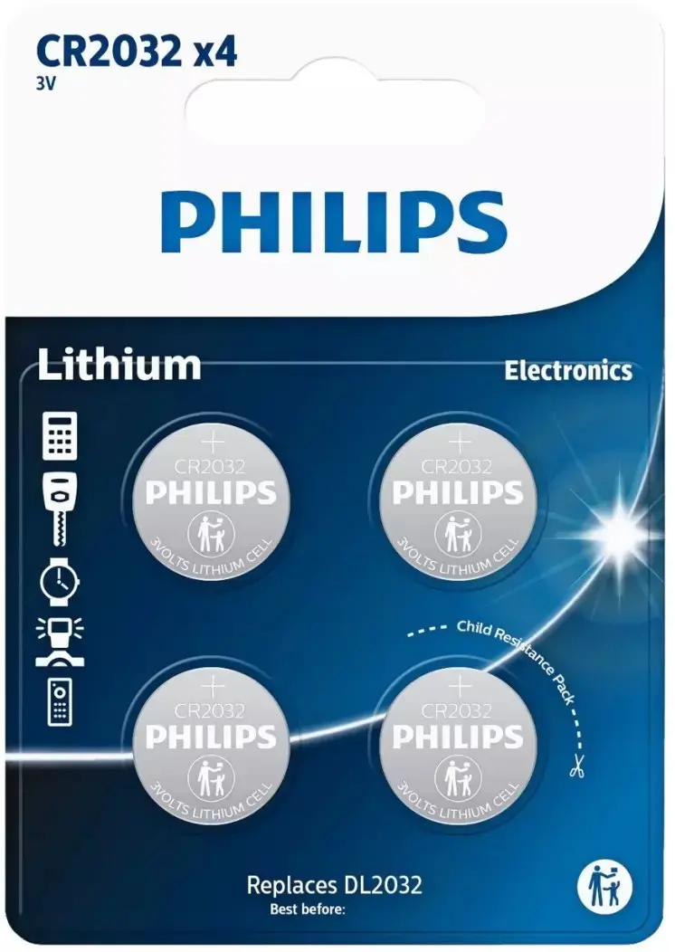 Poga litija baterija Philips CR2032 3V