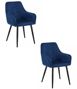 Chair LEOBERT NANA, navy velvet upholstery, black legs, set of 2