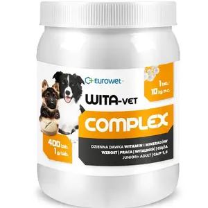 Supplement for dogs EUROWET Wita-Vet Complex 400 tablets — dietary multivitamin, sugar-free, gluten-free, plastic jar, 300 g