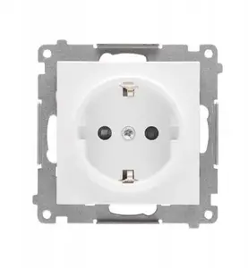 Electrical outlet Schuko module Kontakt-Simon TGSZ1CZ.01/111, 16 A 250 V~, matt white, with shutters, quick-connect
