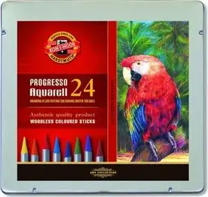 Krāsainie zīmuļi KOH-I-NOOR Progresso 24 krāsas — bezkoka akvareļu zīmuļi