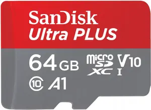 MicroSD atmiņas karte SANDISK Ultra Plus 64GB uSD — 64 GB kapacitāte