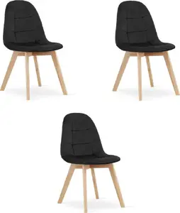 Chair set LEOBERT BORA — 3× black velvet dining chairs
