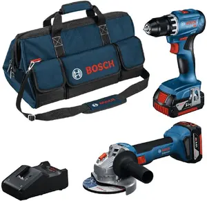 Аккумуляторный набор Bosch GSR + GWS 18 В с 2×4.0 А·ч аккумуляторами и зарядным устройством