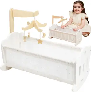 Koka šūpulis lellēm viga toys 44235 — šūpojoša koka leļļu gultiņa