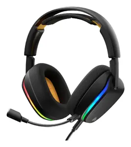 Vadu spēļu austiņas GLORIOUS GHS Eternal RGB — stereo, USB-C, noņemams mikrofons, apjojošas ausis, melna