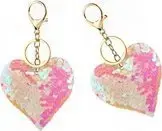 Keychain heart sequin reversible LEANToys model 19773 white and light pink