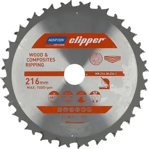 Circular Saw Blade Norton Clipper 216 mm × 30 mm × 24T for Wood and Composites, ATB, negative hook