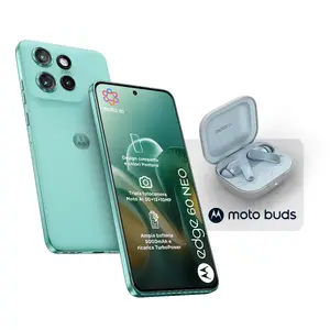 Viedtālrunis Motorola edge 60 neo ar Moto Buds — MediaTek Dimensity 7400, 8 GB RAM, 256 GB, 6.36" 2670×1200, 50 MP trīskamera, 5200 mAh, Dual SIM, Android 15, zaļš