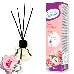 Scented diffuser Kolorado Aroma Sticks DAS08 – reed sticks with 50 ml fragrance bottle, Rose & Cotton