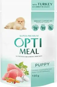 Mitrs barības maisījums kucēniem Synteza OPTIMEAL PIES Puppy 100 g, tītars un burkāns mērcē, maisiņš