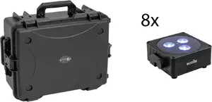 EUROLITE Набор 8x AKKU Flat Light 3 sw с пластиковым кейсом и тележкой RGBW LED QuickDMX