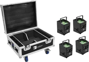 Набор светового оборудования EUROLITE 4x AKKU IP UP-4 QCL Spot QuickDMX MK2 IP65 с кейсом на колёсах и зарядкой, аккумуляторные прожекторы