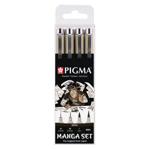 Линеры Sakura Pigma Sepia — набор 4 шт., тонкий наконечник, чёрные чернила