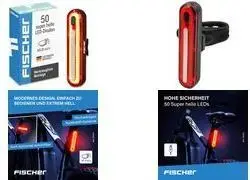 Aizmugures LED velosipēda lukturis FISCHER modelis 50089 ar baterijām — aizmugures drošības lukturis