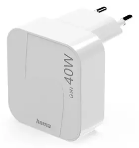 HAMA 00125148 Mobile Device Charger — Indoor AC Fast Charger with 2x USB-C, 100–240V, Overcurrent/Overload/Short-Circuit Protection, White
