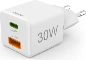 HAMA ātrā lādētāja 30 W USB-C PD + USB-A mini, 1x USB-C, 1x USB-A, balts
