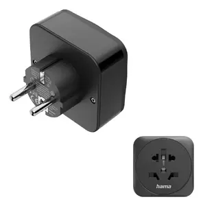 Power plug adapter HAMA 00223460 — Type E/F hybrid to Universal, Straight connector, Black